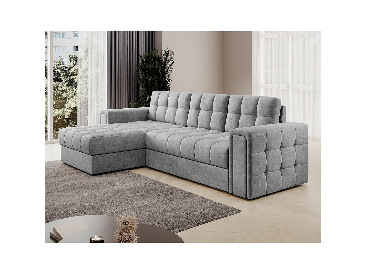 Divano d'angolo Polo L/rivestimento in tessut/Grigio