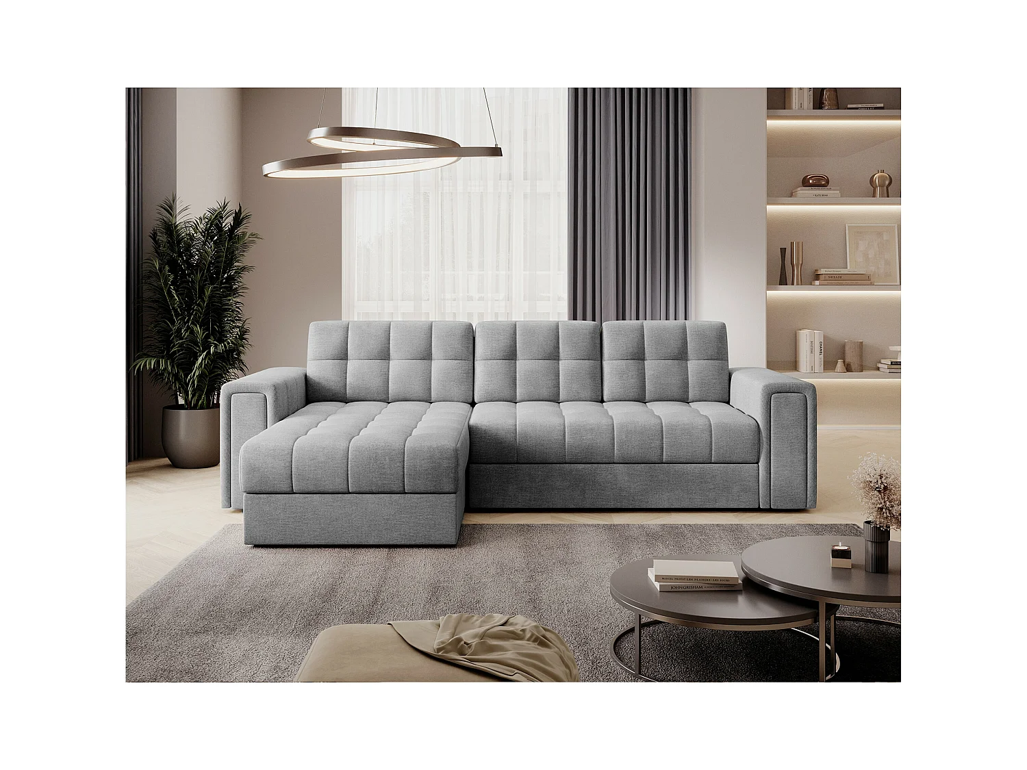 Divano d'angolo Polo L/rivestimento in tessut/Grigio