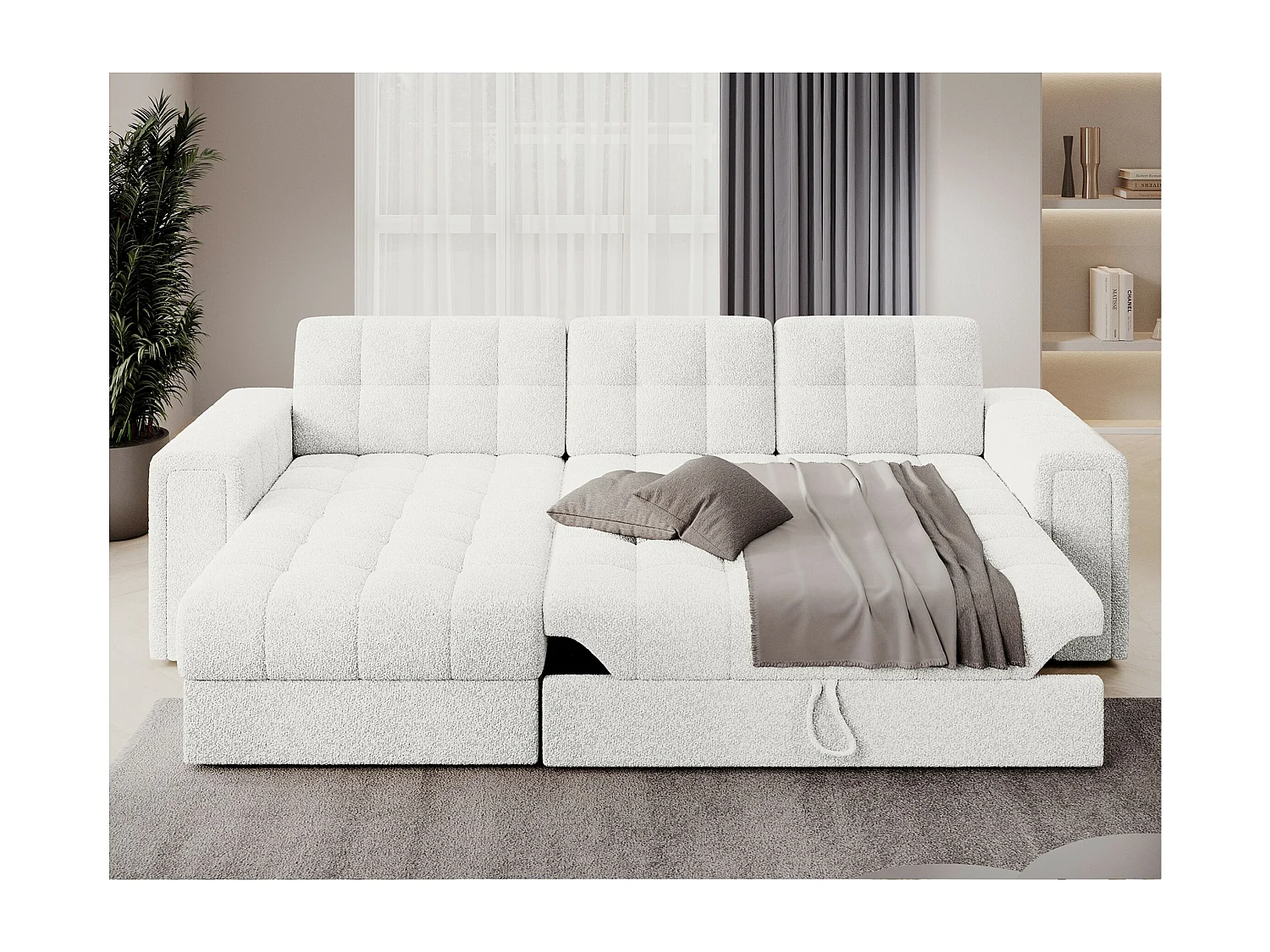 Ecksofa Polo L/Stoffbezug-Bouclé/Weiss