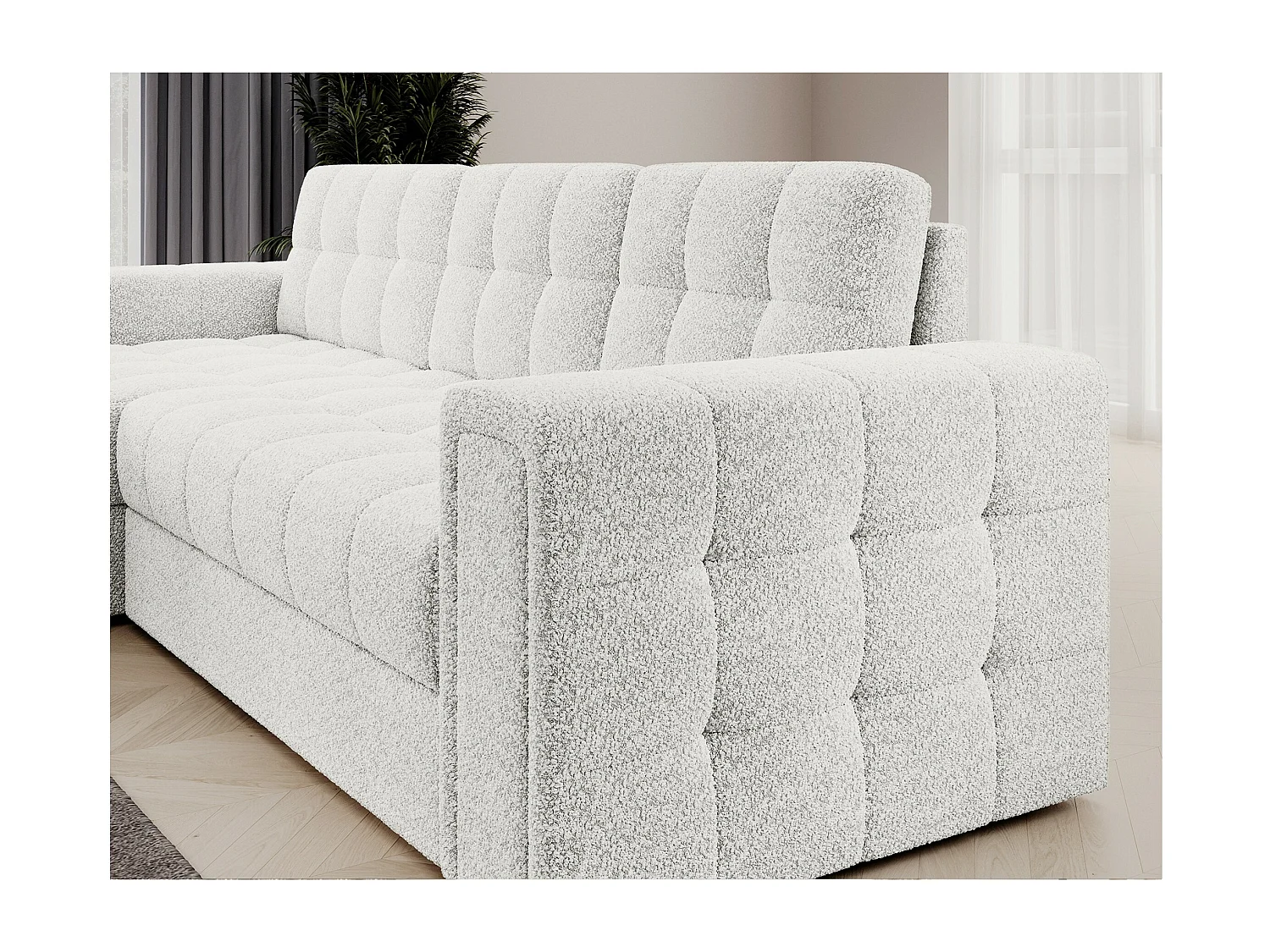 Ecksofa Polo L/Stoffbezug-Bouclé/Weiss