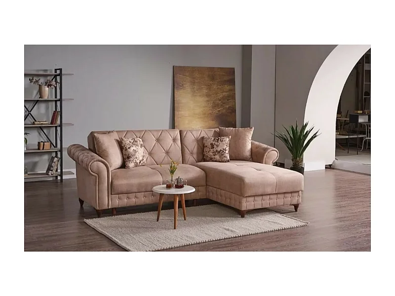 Divano d'angolo Ibiza R/rivestimento in tessut/Beige