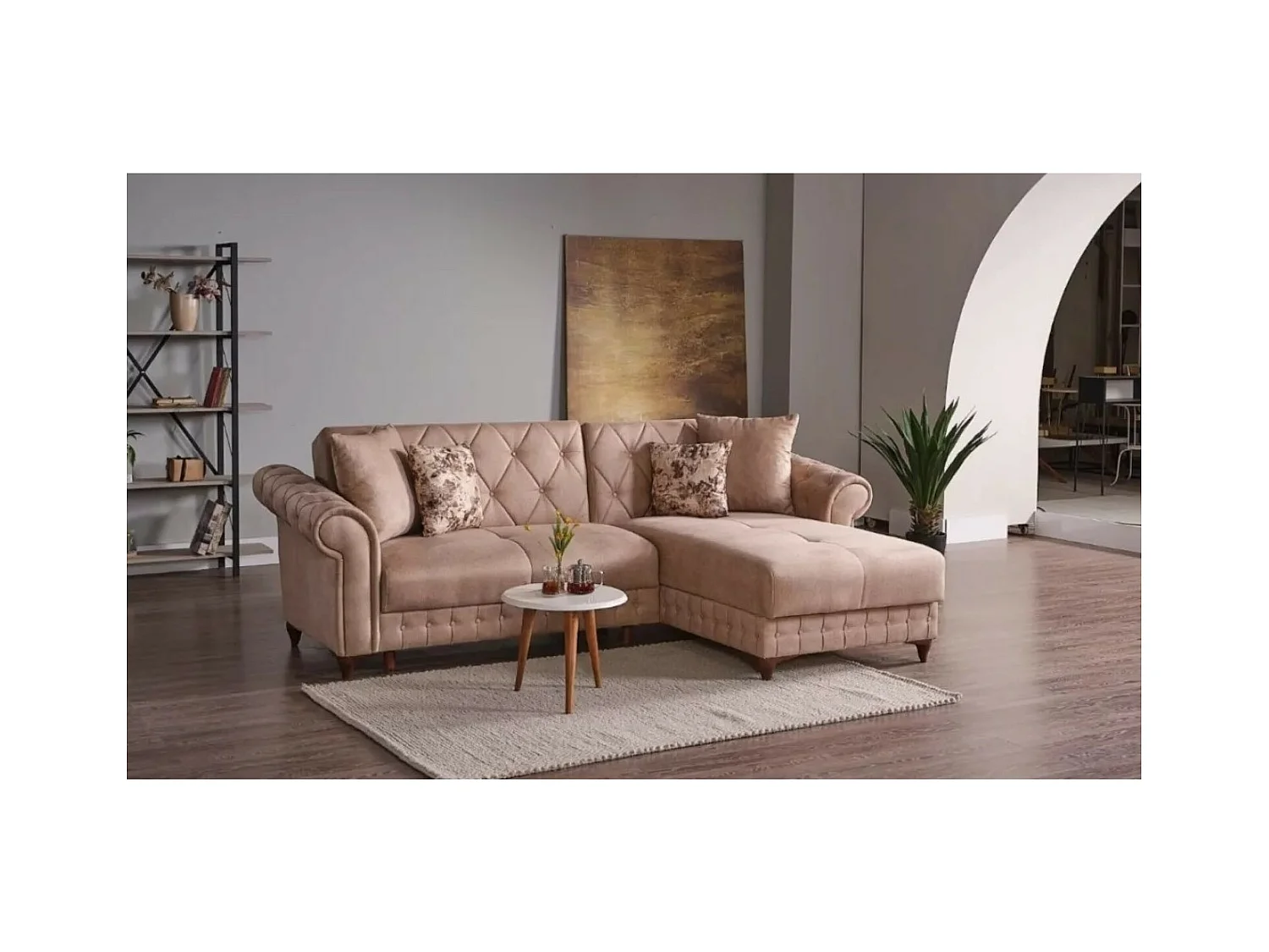 Divano d'angolo Ibiza R/rivestimento in tessut/Beige