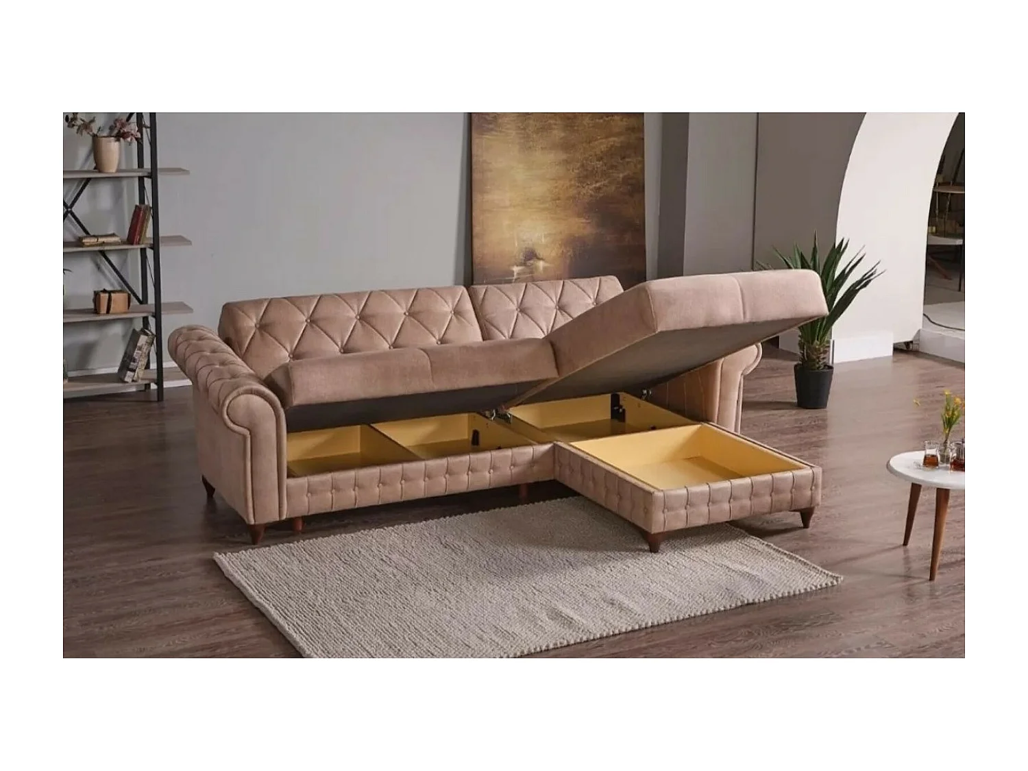 Divano d'angolo Ibiza R/rivestimento in tessut/Beige