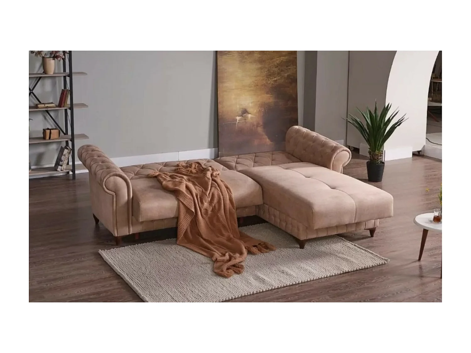 Divano d'angolo Ibiza R/rivestimento in tessut/Beige