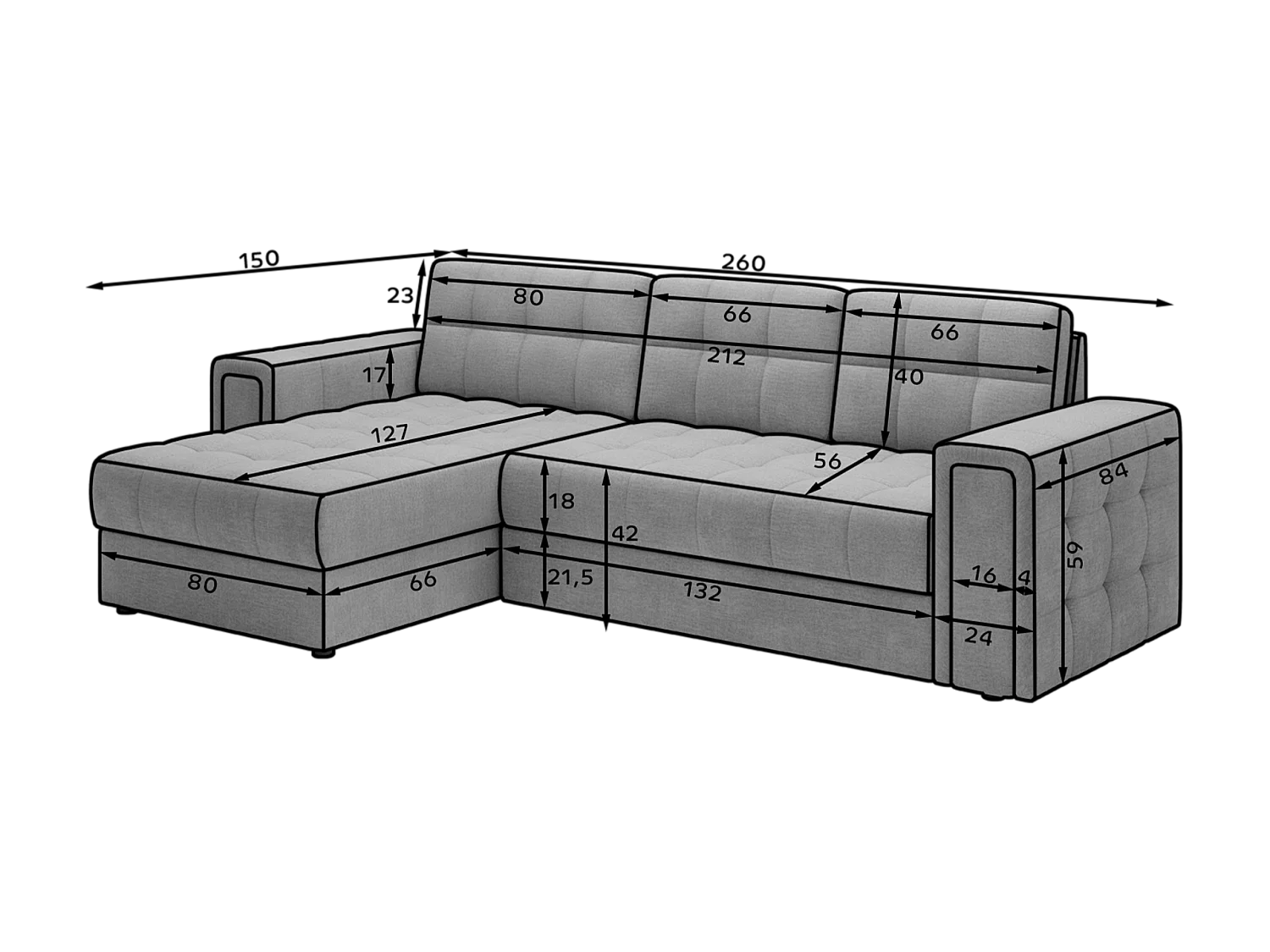 Ecksofa Polo R/Stoffbezug/Grau