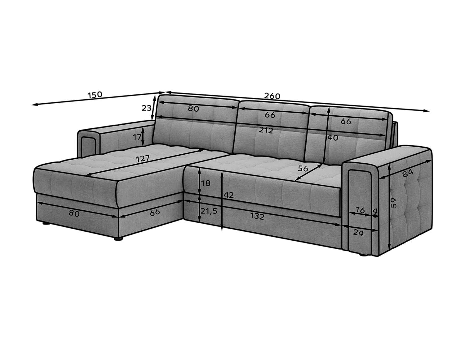 Ecksofa Polo R/Stoffbezug/Grau