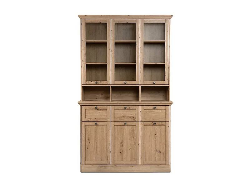 Buffet vitrine 6 portes dont 3 vitrées, 3 tiroirs et 3 niches L120 cm - TIMBER