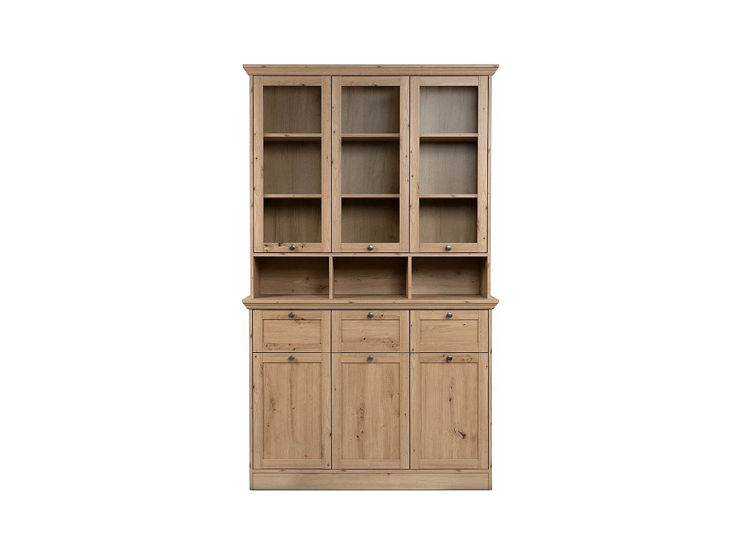 Buffet vitrine 6 portes dont 3 vitrées, 3 tiroirs et 3 niches L120 cm - TIMBER