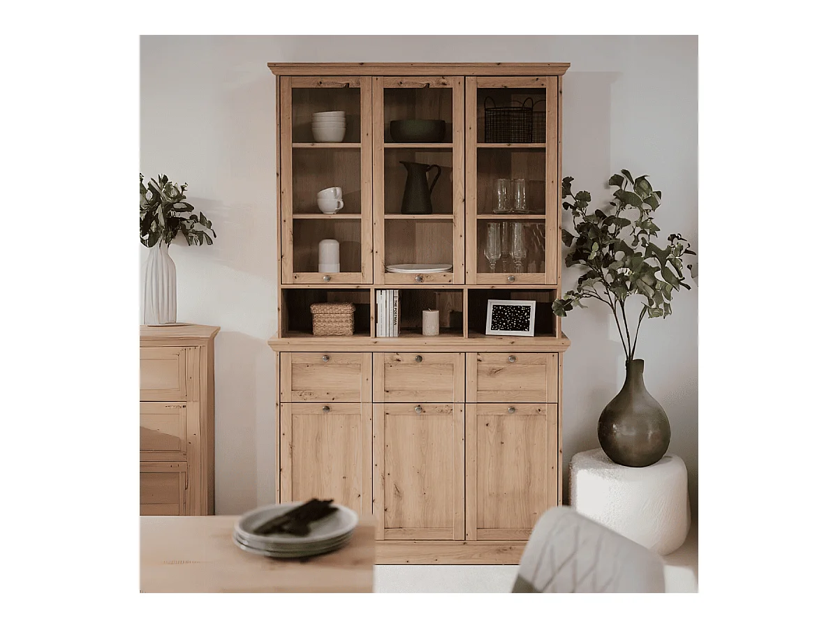 Credenza con vetrina Timber54A 120x40x200H Il fascino del legno naturale nella tua casa