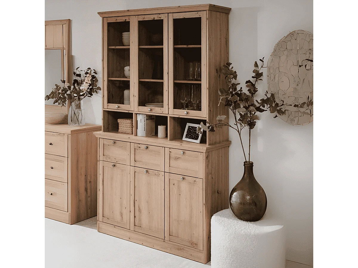 Credenza con vetrina Timber54A 120x40x200H Il fascino del legno naturale nella tua casa