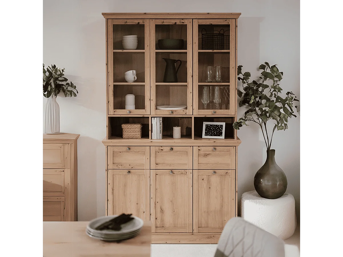Credenza con vetrina Timber54A 120x40x200H Il fascino del legno naturale nella tua casa