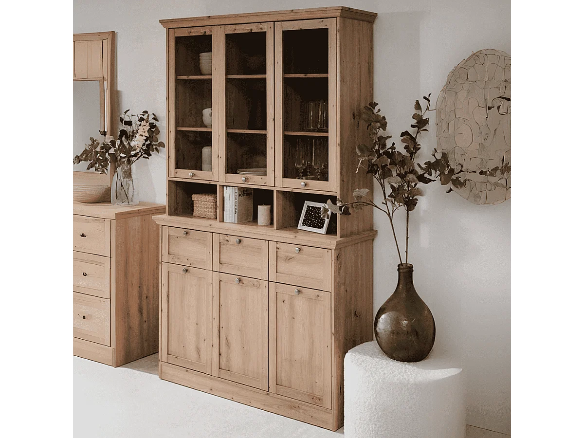 Credenza con vetrina Timber54A 120x40x200H Il fascino del legno naturale nella tua casa