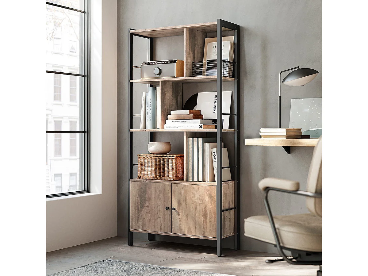 Bibliothek mit 6 Fächern und 2 Türen – L74 cm