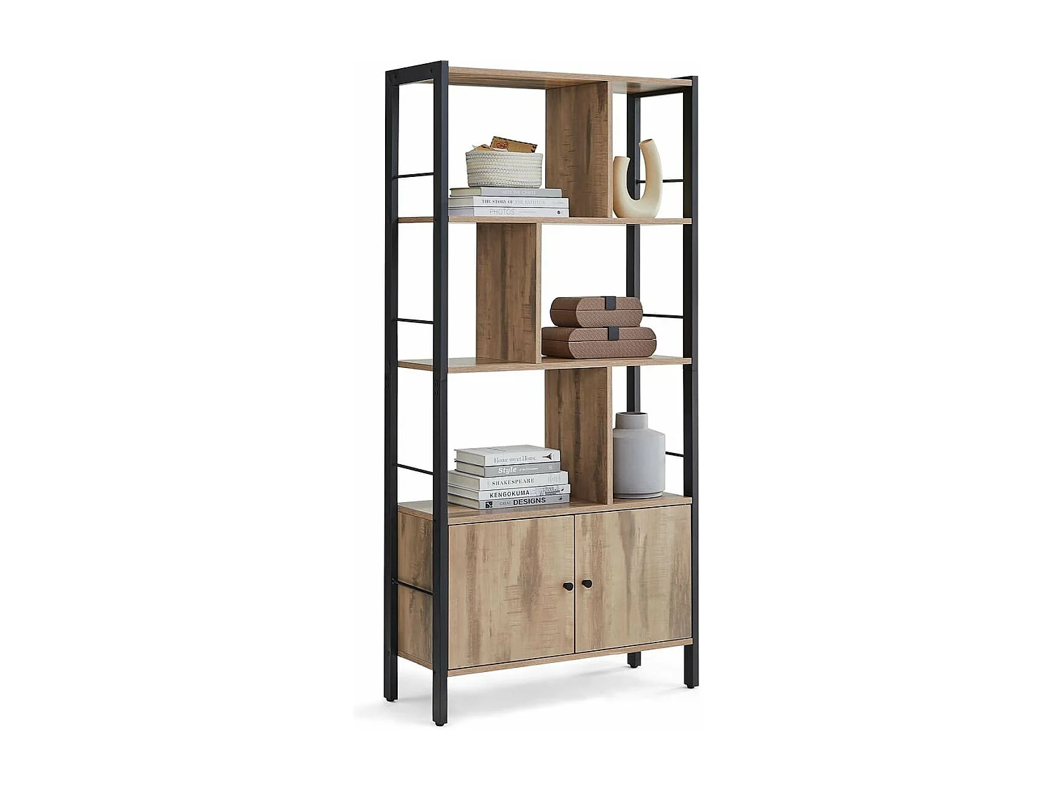 Bibliothèque 6 cases et 2 portes - L74 cm