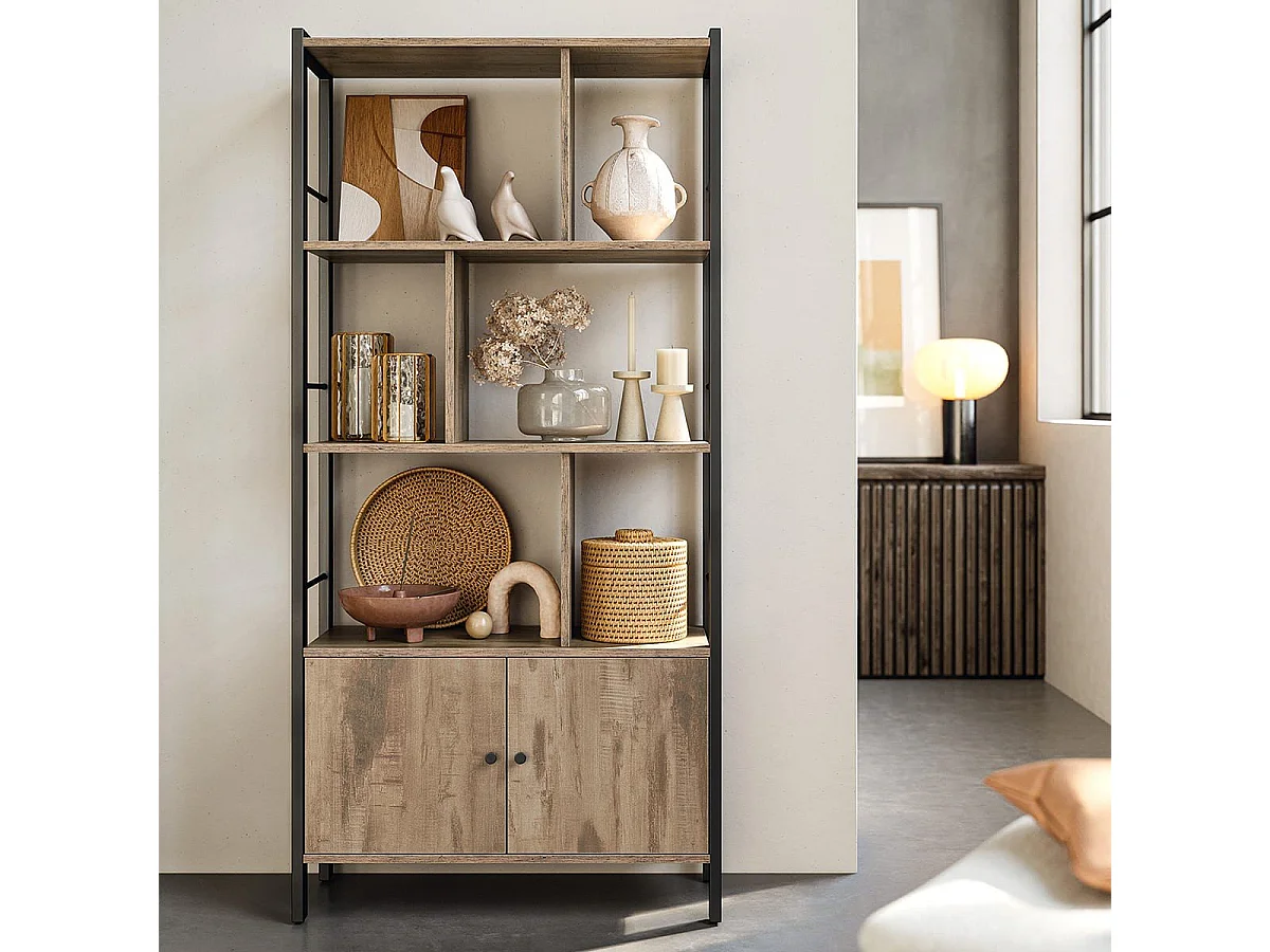 Librería con 6 compartimentos y 2 puertas - L74 cm