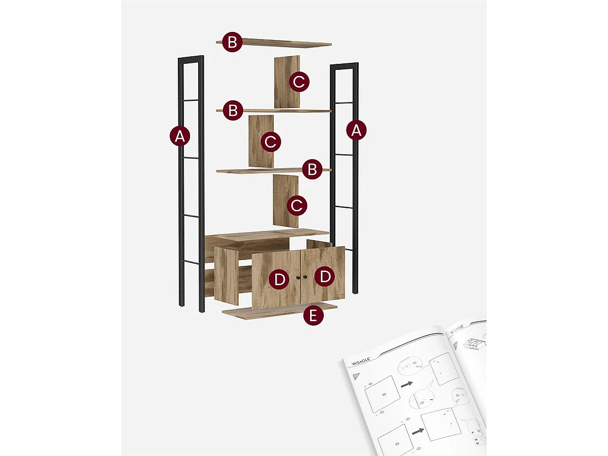 Librería con 6 compartimentos y 2 puertas - L74 cm