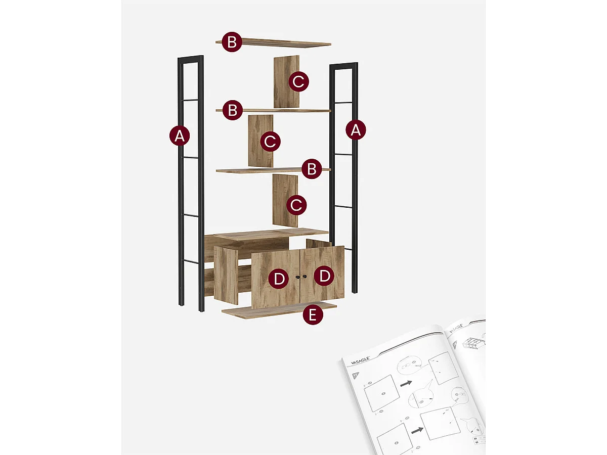 Librería con 6 compartimentos y 2 puertas - L74 cm