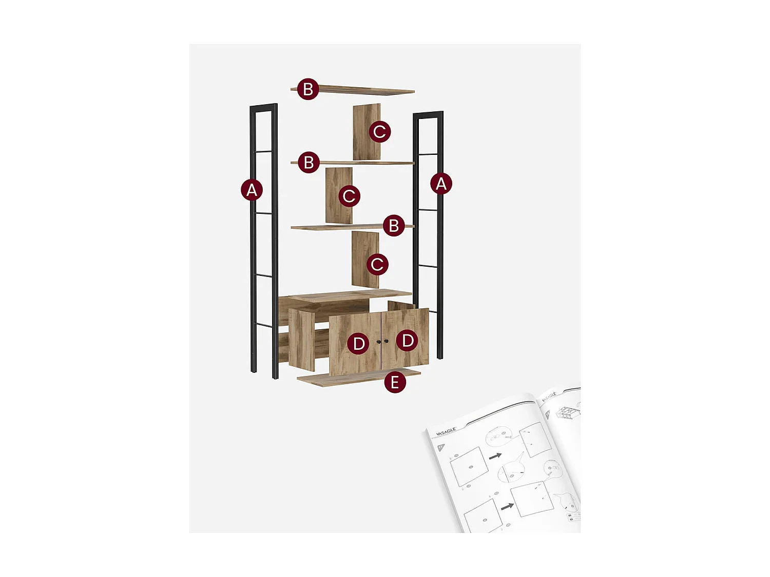 Bibliothek mit 6 Fächern und 2 Türen – L74 cm