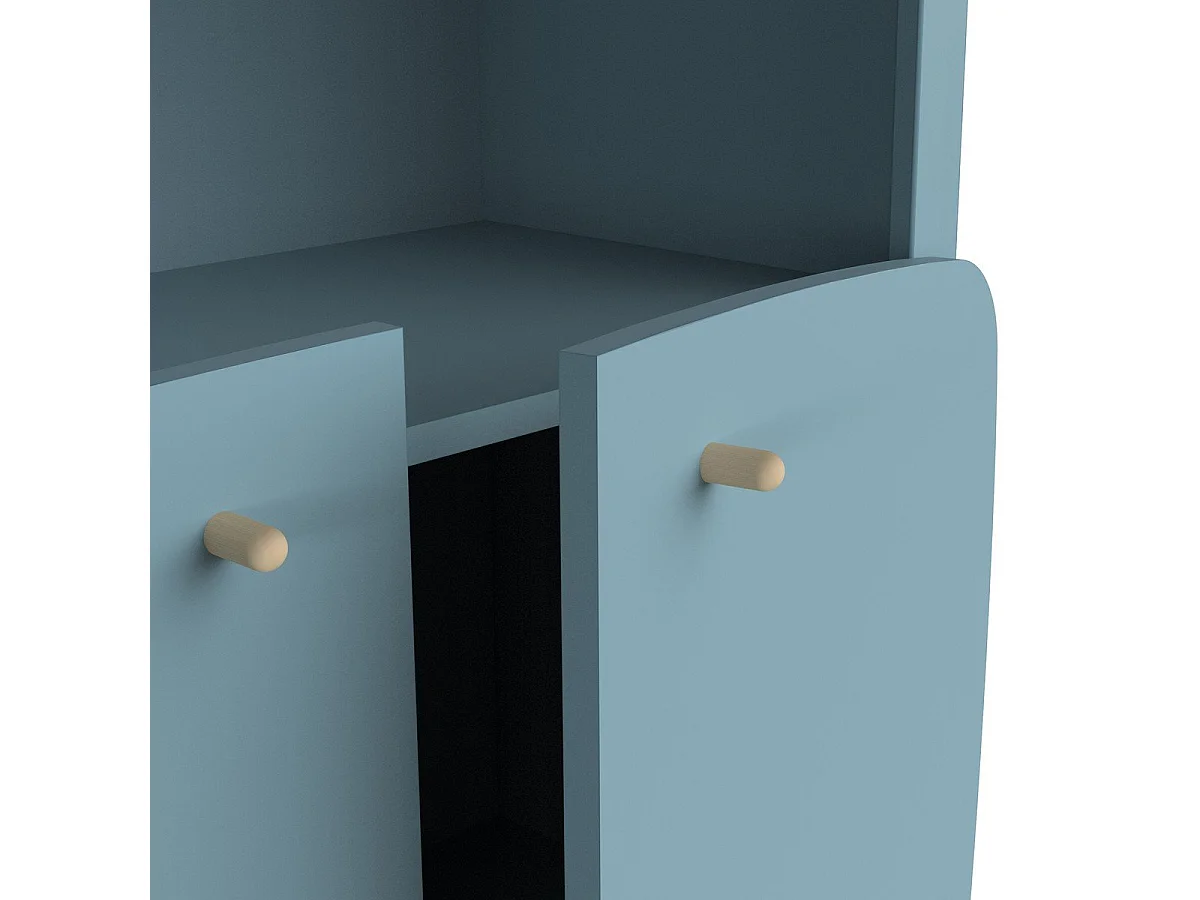 Bibliothèque 2 tablettes et 2 portes bleu orage et décor bois naturel H177 cm - FIRMIANA