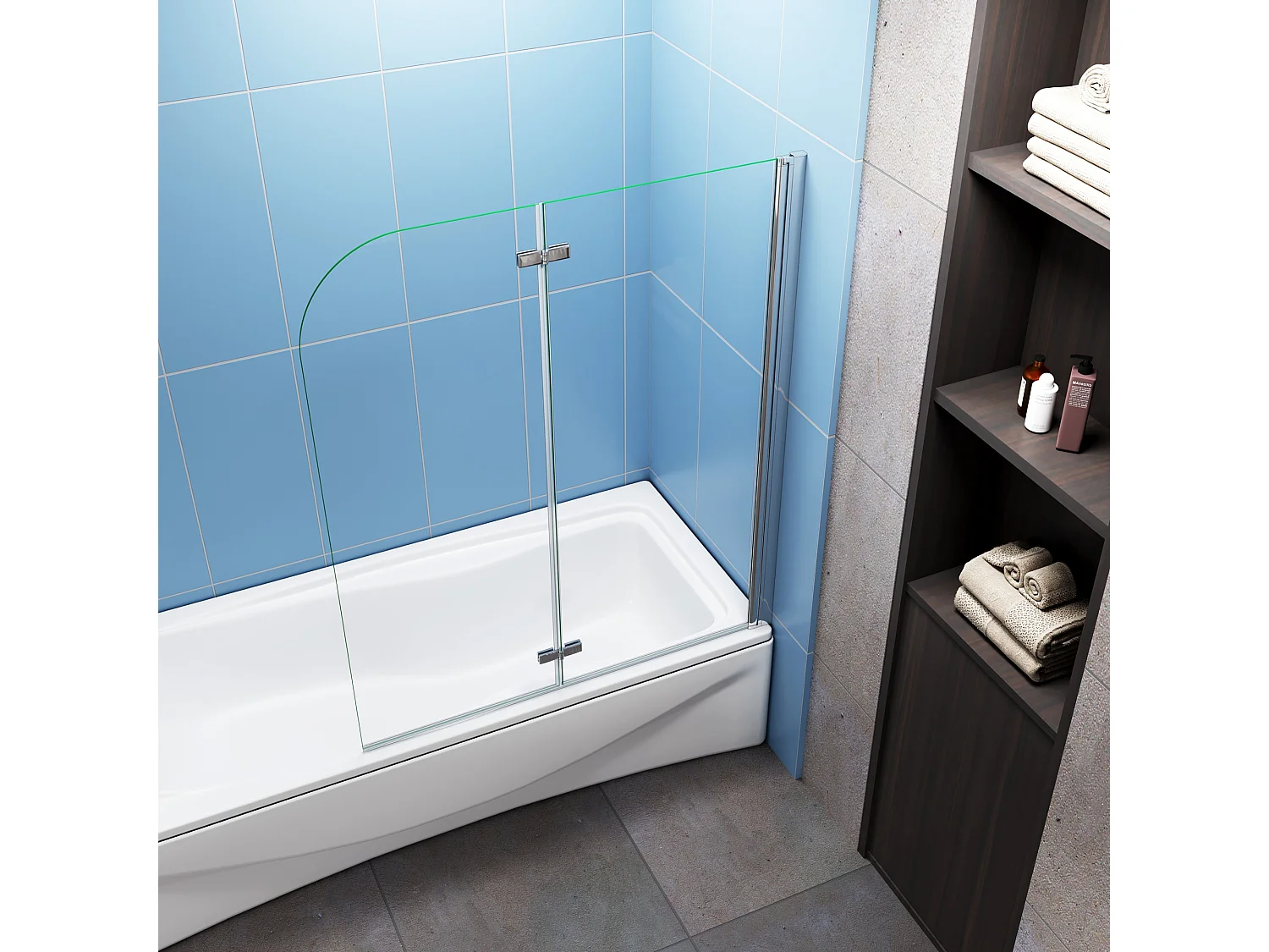 120x140cm Badscherm badwand 2 panelen vouwbaar,6mm NANO helder ESG-veiligheidsglas,profiel van glanzend chroom