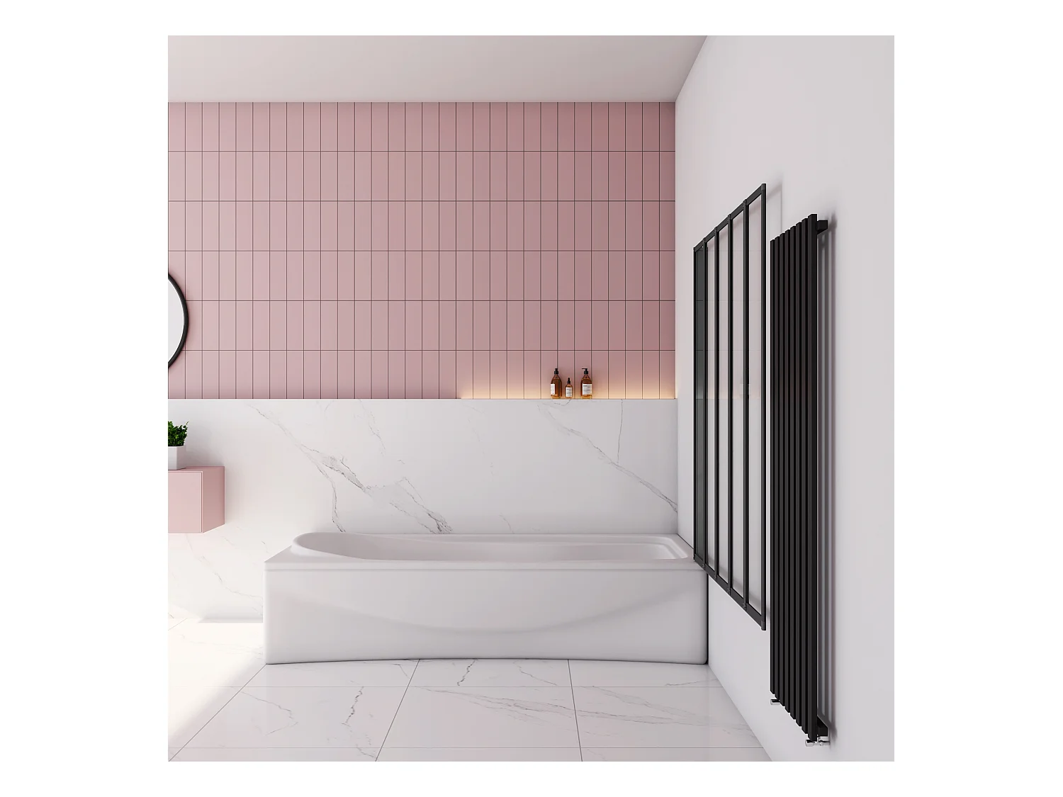 120x140cm Badwand 5-delig vouwbaar,4mm helder ESG-veiligheidsglas - mat zwart profiel