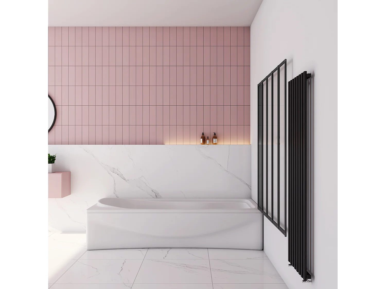 120x140cm Badwand 5-delig vouwbaar,4mm helder ESG-veiligheidsglas - mat zwart profiel