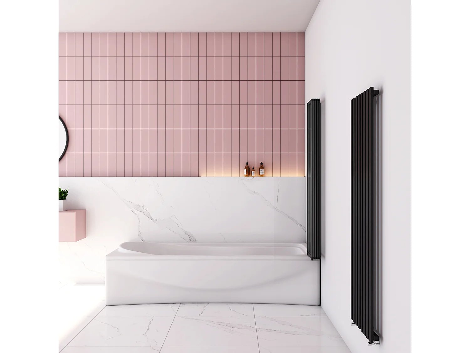 120x140cm Badwand 5-delig vouwbaar,4mm helder ESG-veiligheidsglas - mat zwart profiel