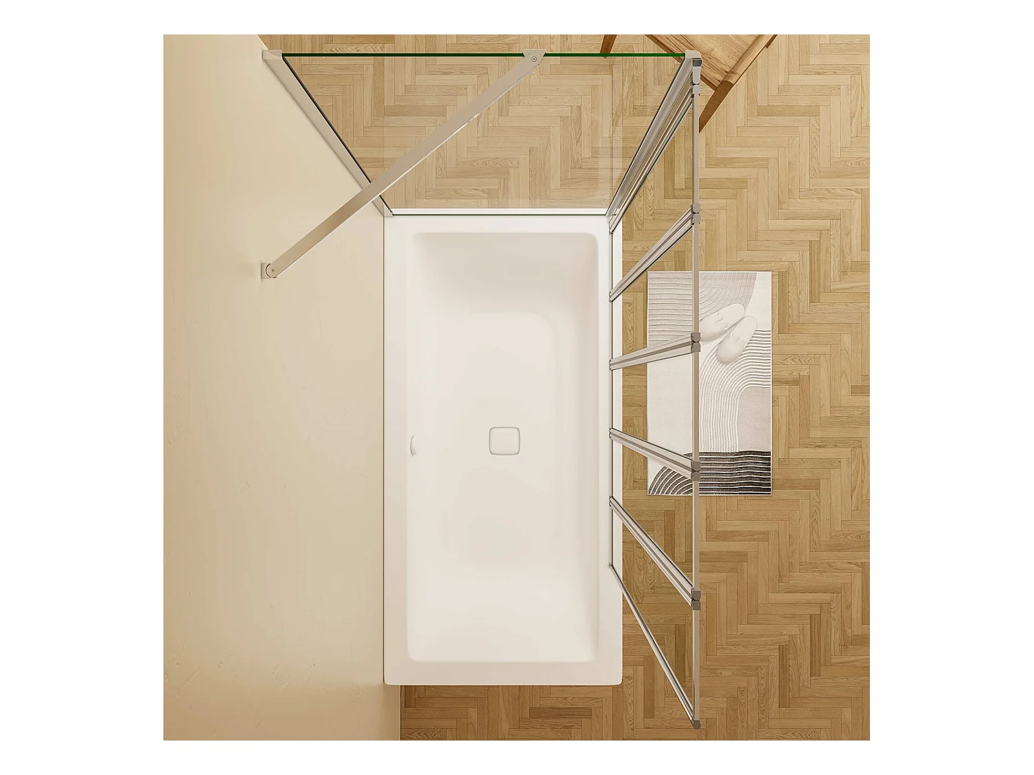 120x80x140cm Badwand 5 panelen vouwbaar met vast zijwand,4mm helder ESG-veiligheidsglas,profiel van glanzend chroom