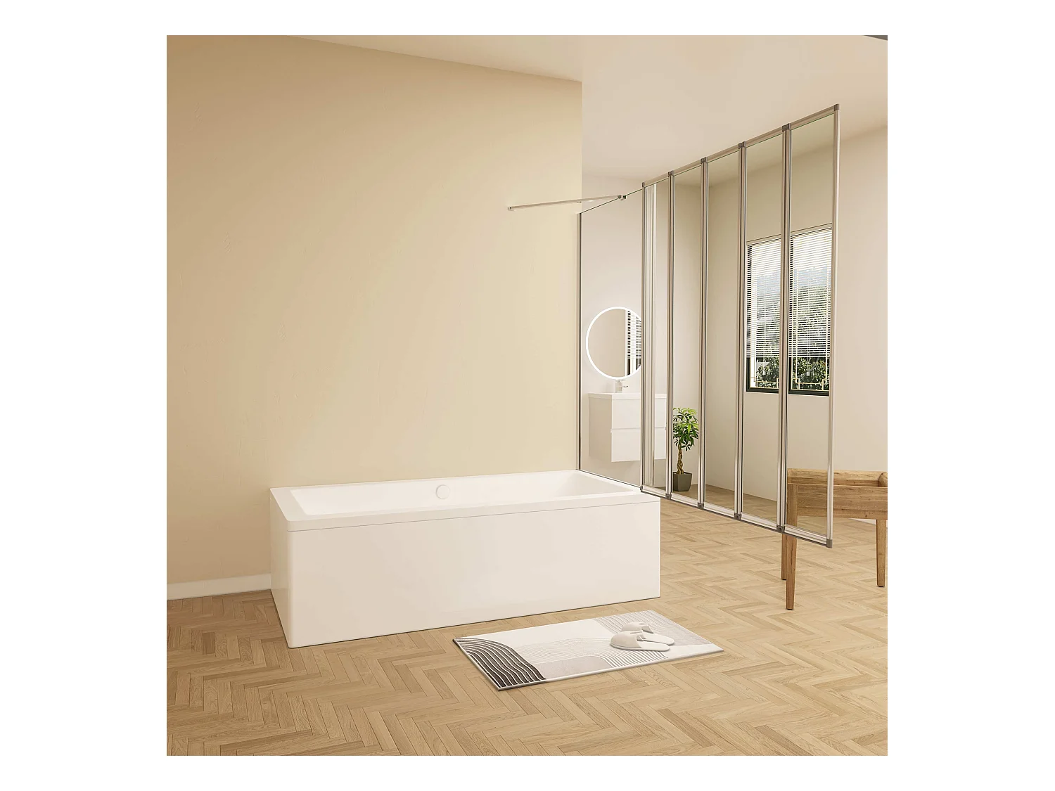 120x80x140cm Badwand 5 panelen vouwbaar met vast zijwand,4mm helder ESG-veiligheidsglas,profiel van glanzend chroom