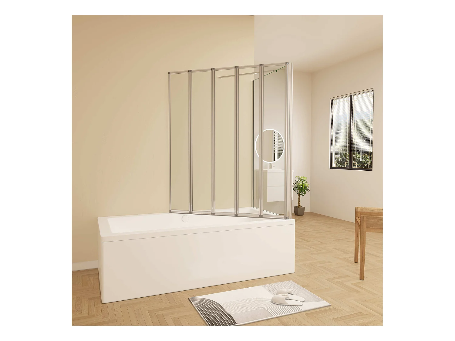 120x80x140cm Badwand 5 panelen vouwbaar met vast zijwand,4mm helder ESG-veiligheidsglas,profiel van glanzend chroom