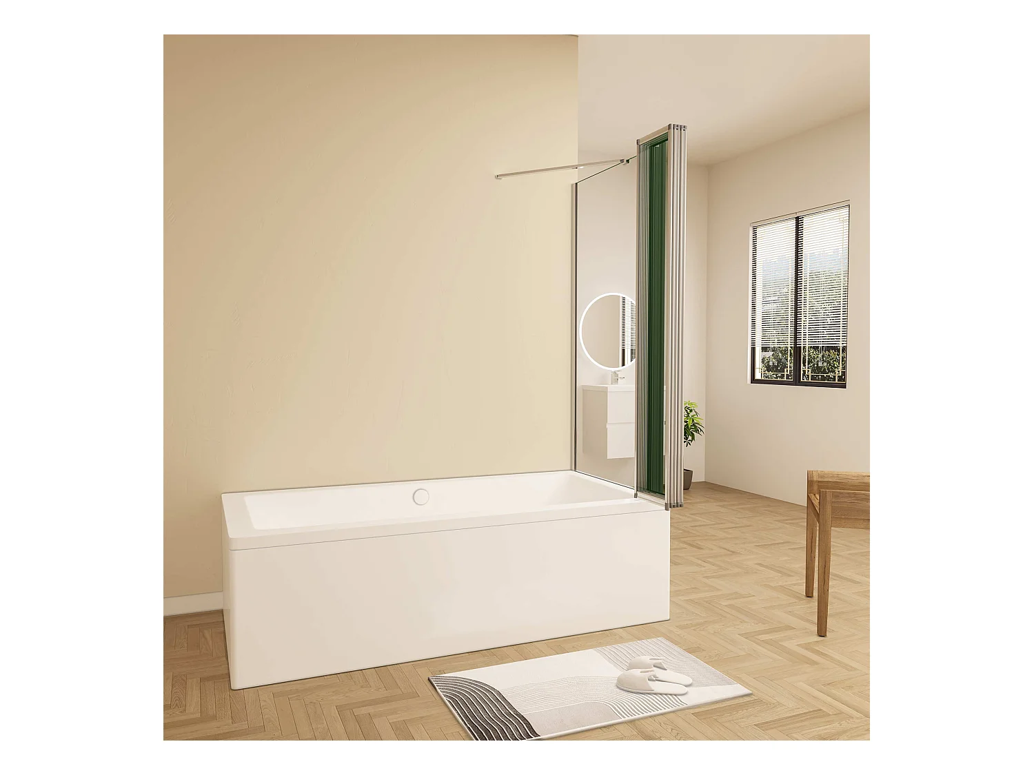 120x80x140cm Badwand 5 panelen vouwbaar met vast zijwand,4mm helder ESG-veiligheidsglas,profiel van glanzend chroom