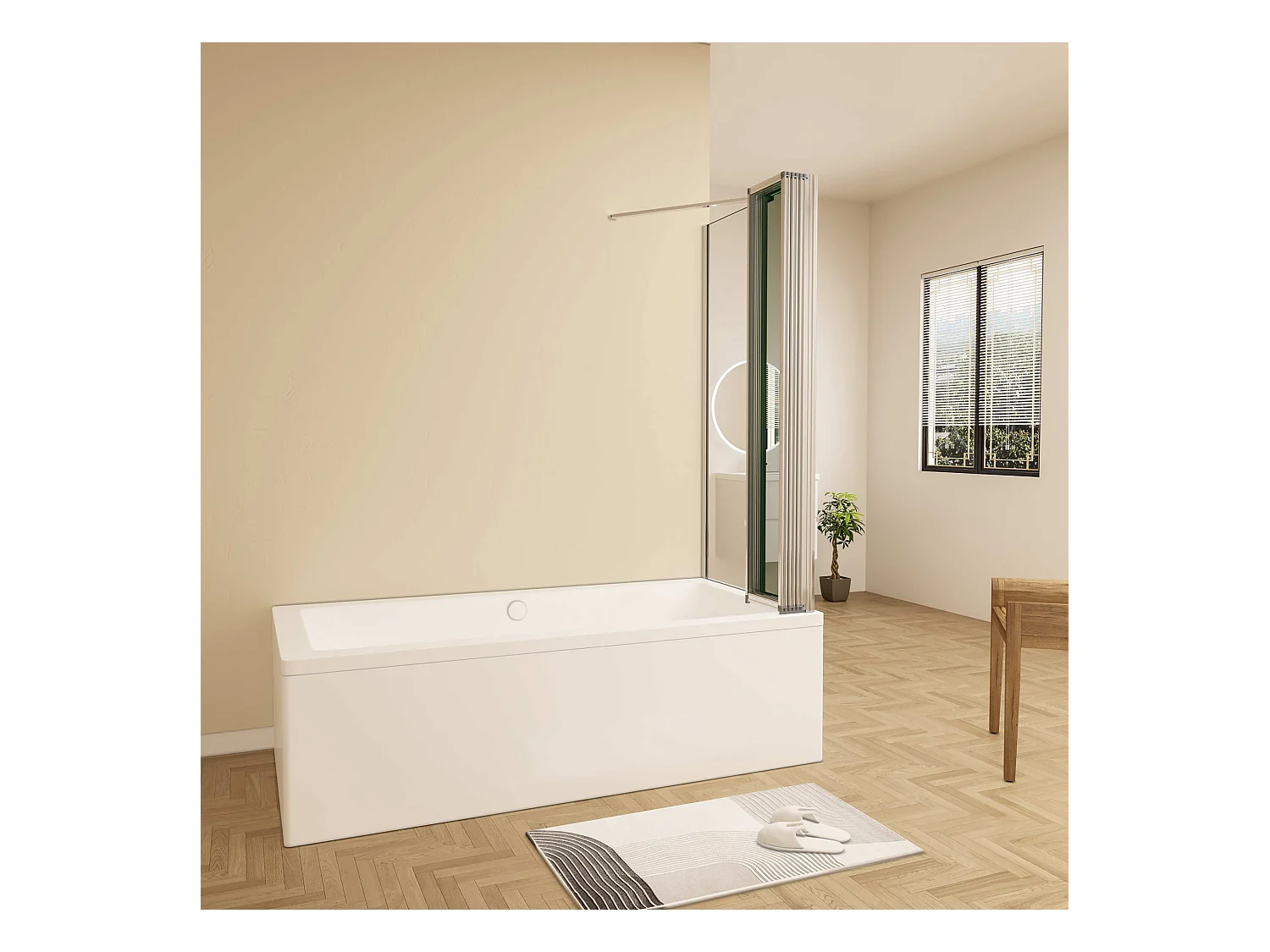 120x80x140cm Badwand 5 panelen vouwbaar met vast zijwand,4mm helder ESG-veiligheidsglas,profiel van glanzend chroom