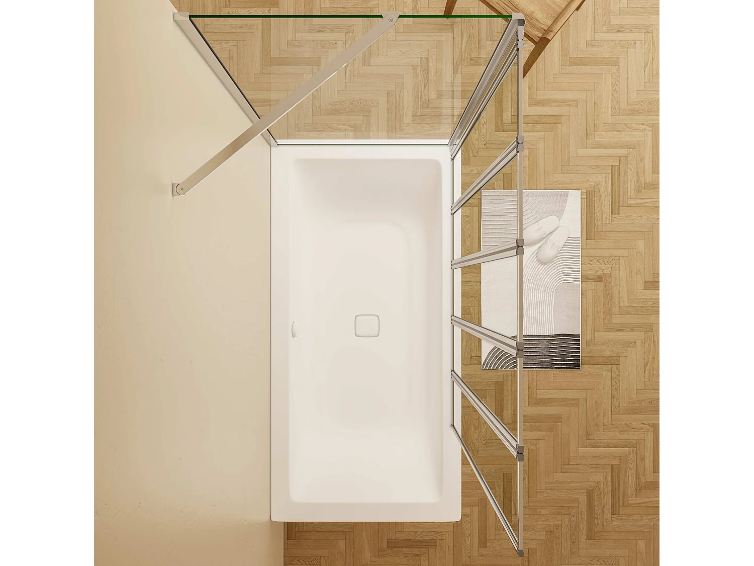 120x80x140cm Badwand 5 panelen vouwbaar met vast zijwand,4mm helder ESG-veiligheidsglas,profiel van glanzend chroom