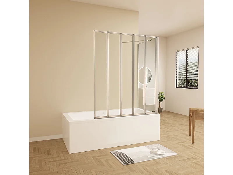 120x80x140cm Badwand 5 panelen vouwbaar met vast zijwand,4mm helder ESG-veiligheidsglas,profiel van glanzend chroom