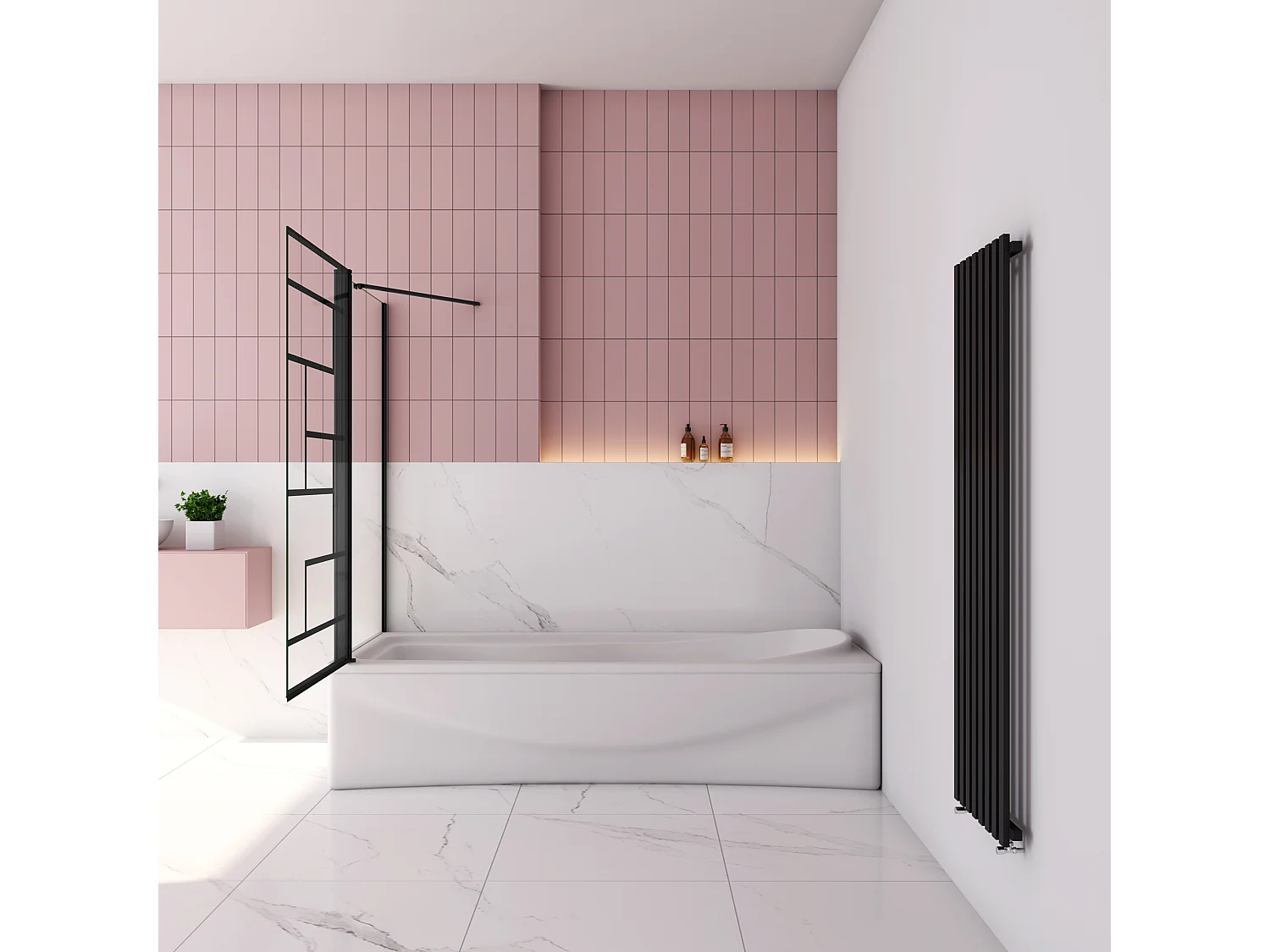 80x70x140cm Badscherm badwand draaibaar met vast zijwand,6 mm nano helder veiligheidsglas - mat zwart profiel