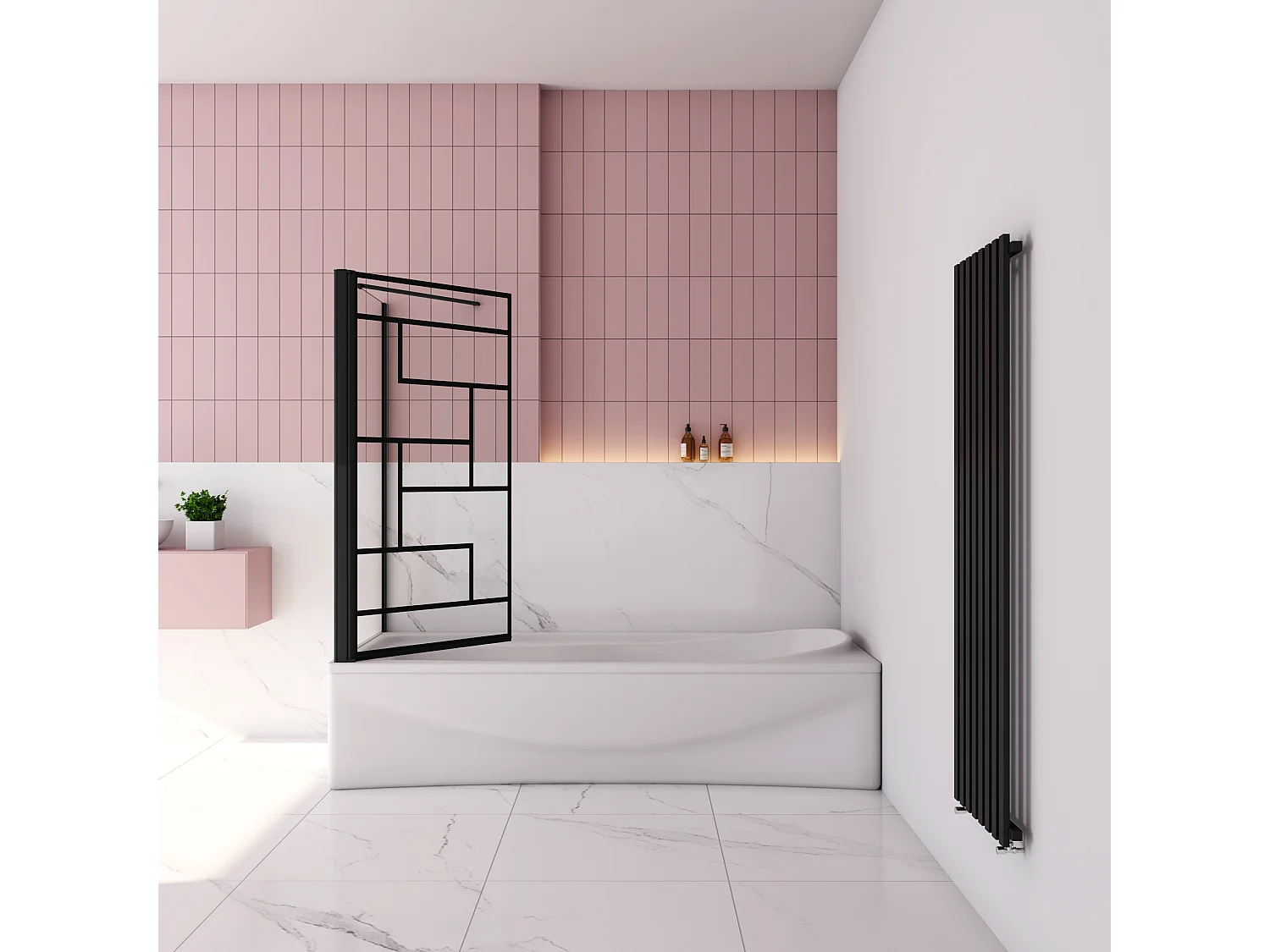 80x80x140cm Badscherm badwand draaibaar met vast zijwand,6 mm nano helder veiligheidsglas - mat zwart profiel