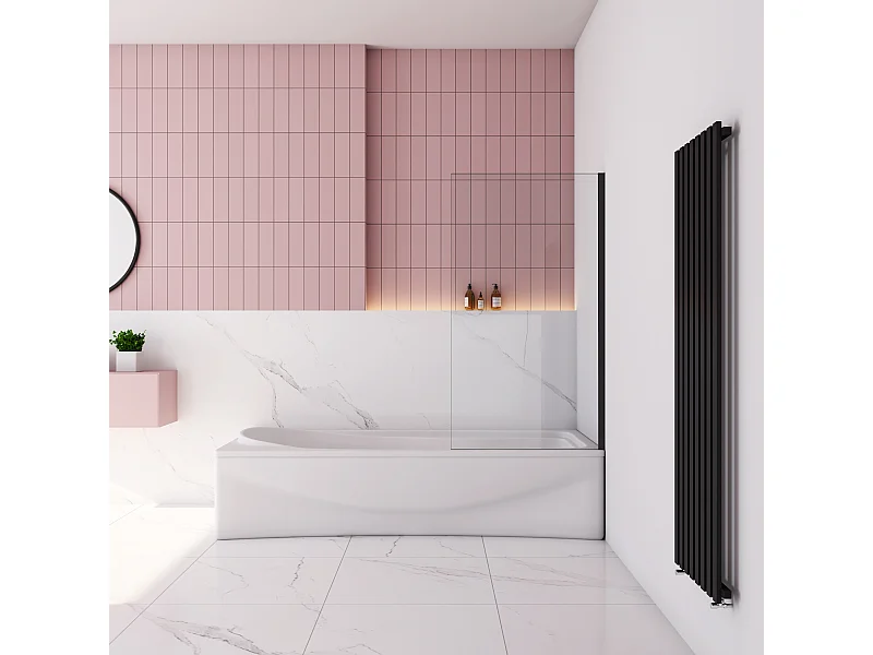 75x140cm Badscherm badwand draaibaar,6 mm nano helder veiligheidsglas - mat zwart profiel