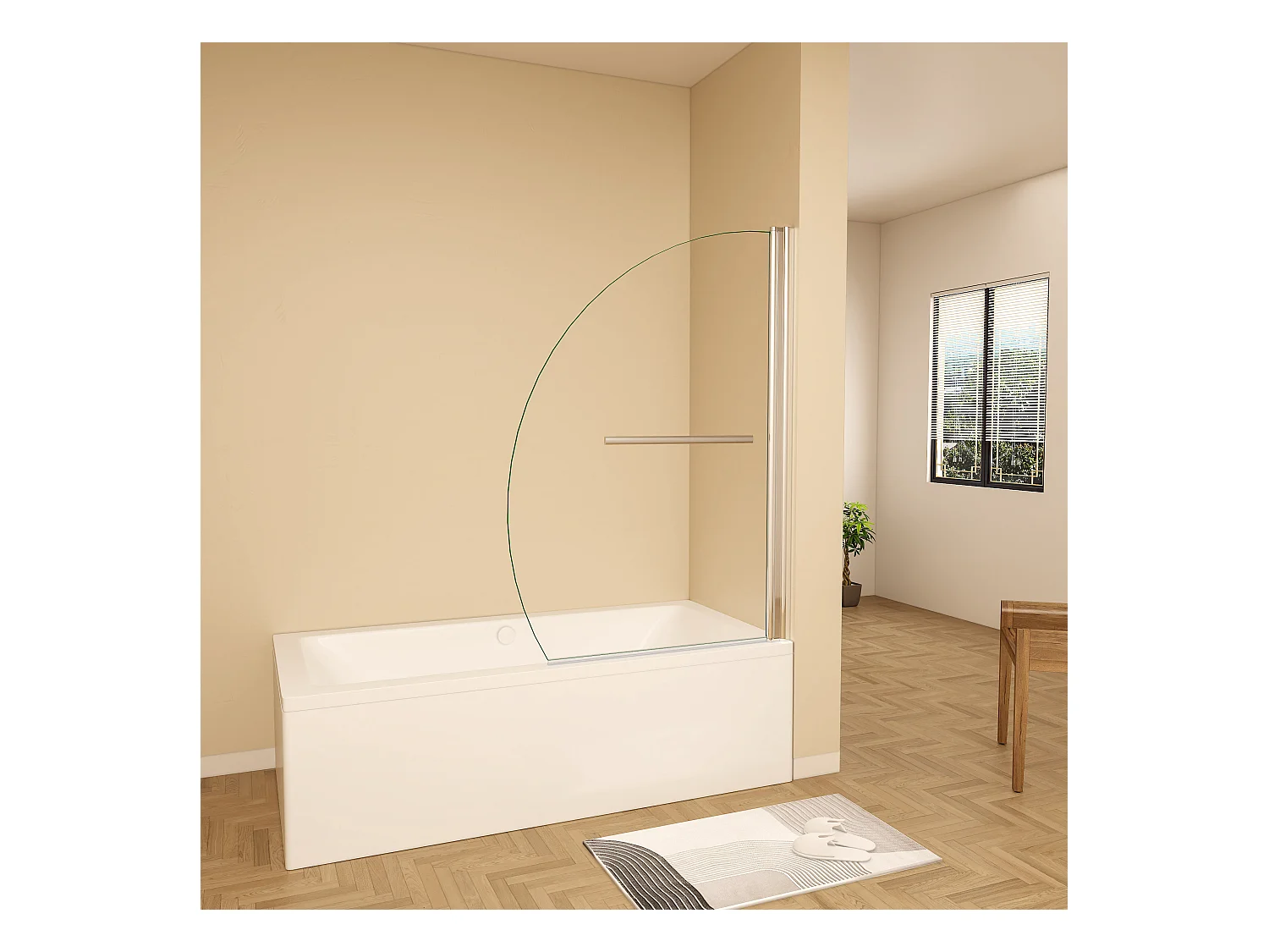100x150cm Kwartrond draaibaar badwand,8mm helder gehard veiligheids glas,40cm handdoekstang