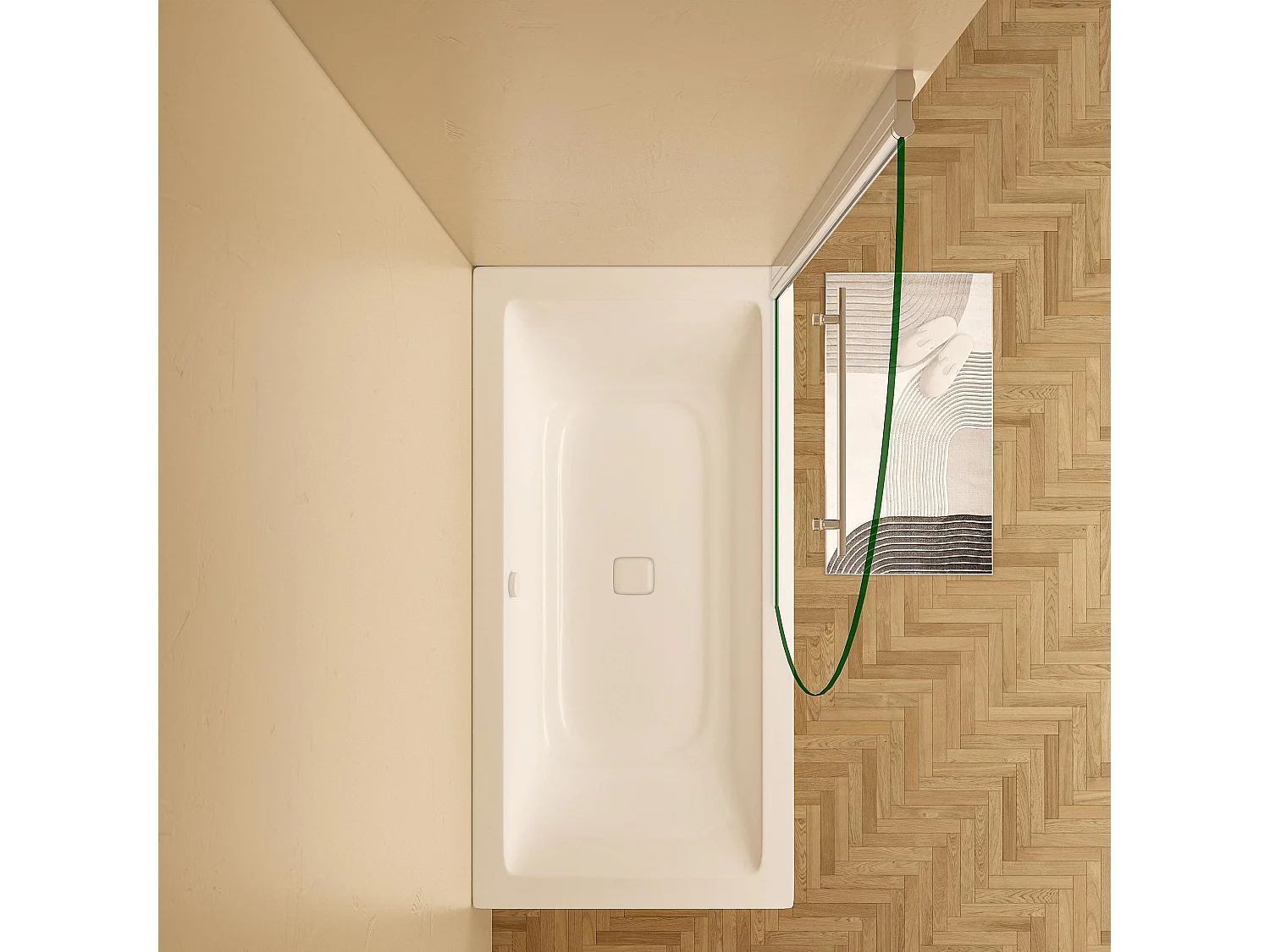 100x150cm Kwartrond draaibaar badwand,8mm helder gehard veiligheids glas,40cm handdoekstang