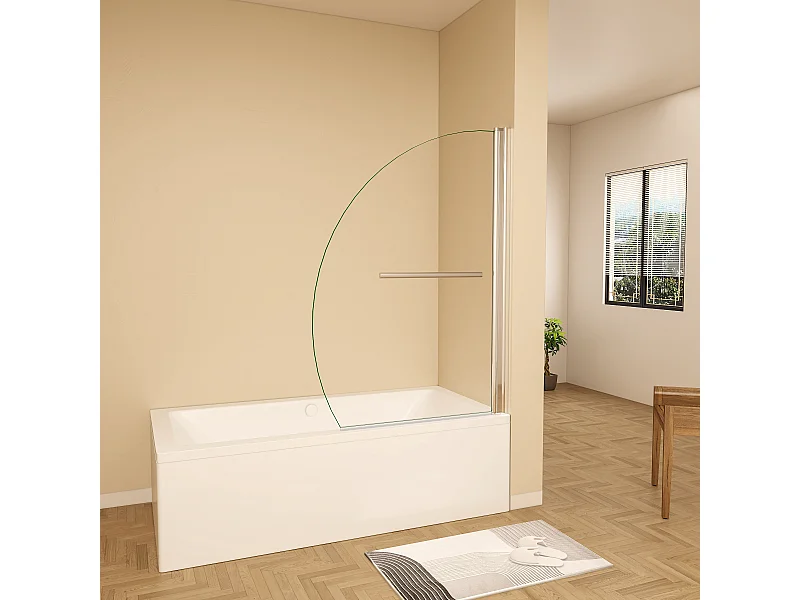 100x150cm Kwartrond draaibaar badwand,8mm helder gehard veiligheids glas,40cm handdoekstang