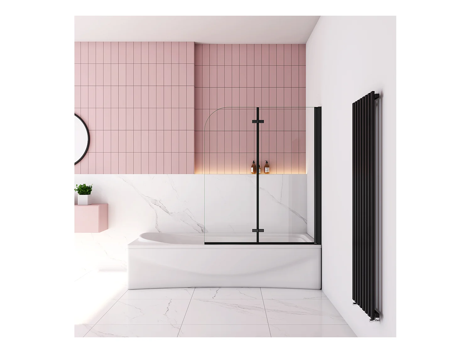 90x140cm Badscherm badwand 2 panelen vouwbaar,6mm NANO helder ESG-veiligheidsglas- mat zwart profiel