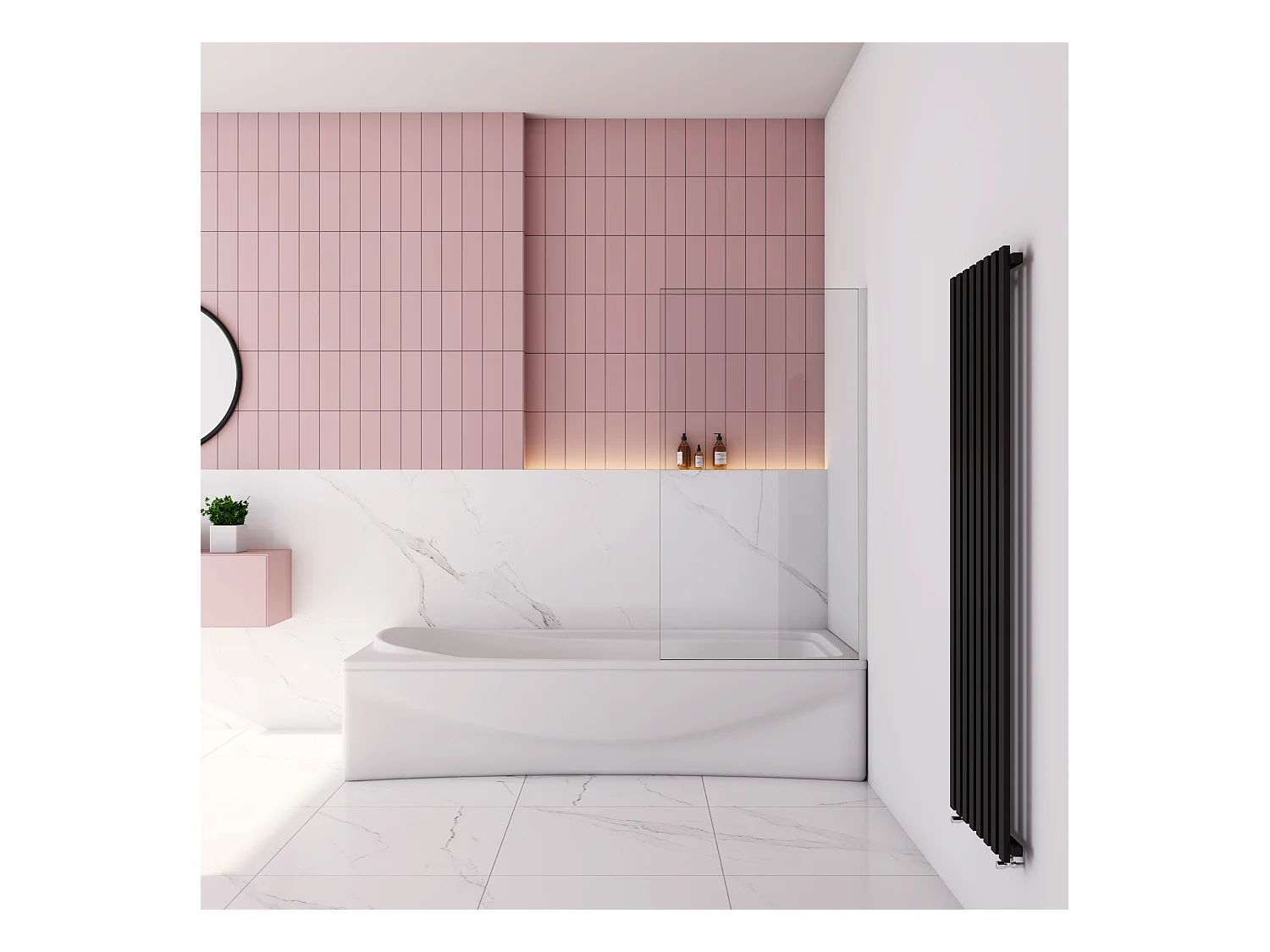 70x140cm Badscherm badwand draaibaar,6 mm nano helder veiligheidsglas - mat wit profiel