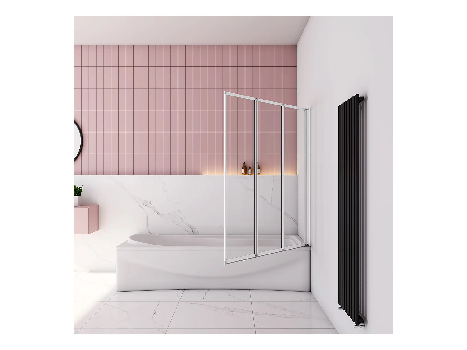 Badwand 3 panelen vouwbaar 120x140 cm,4mm helder ESG-veiligheidsglas,profiel van mat grijs