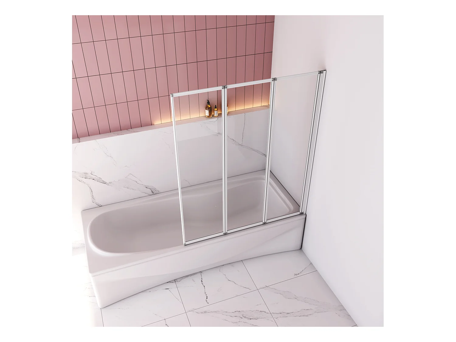 Badwand 3 panelen vouwbaar 120x140 cm,4mm helder ESG-veiligheidsglas,profiel van mat grijs