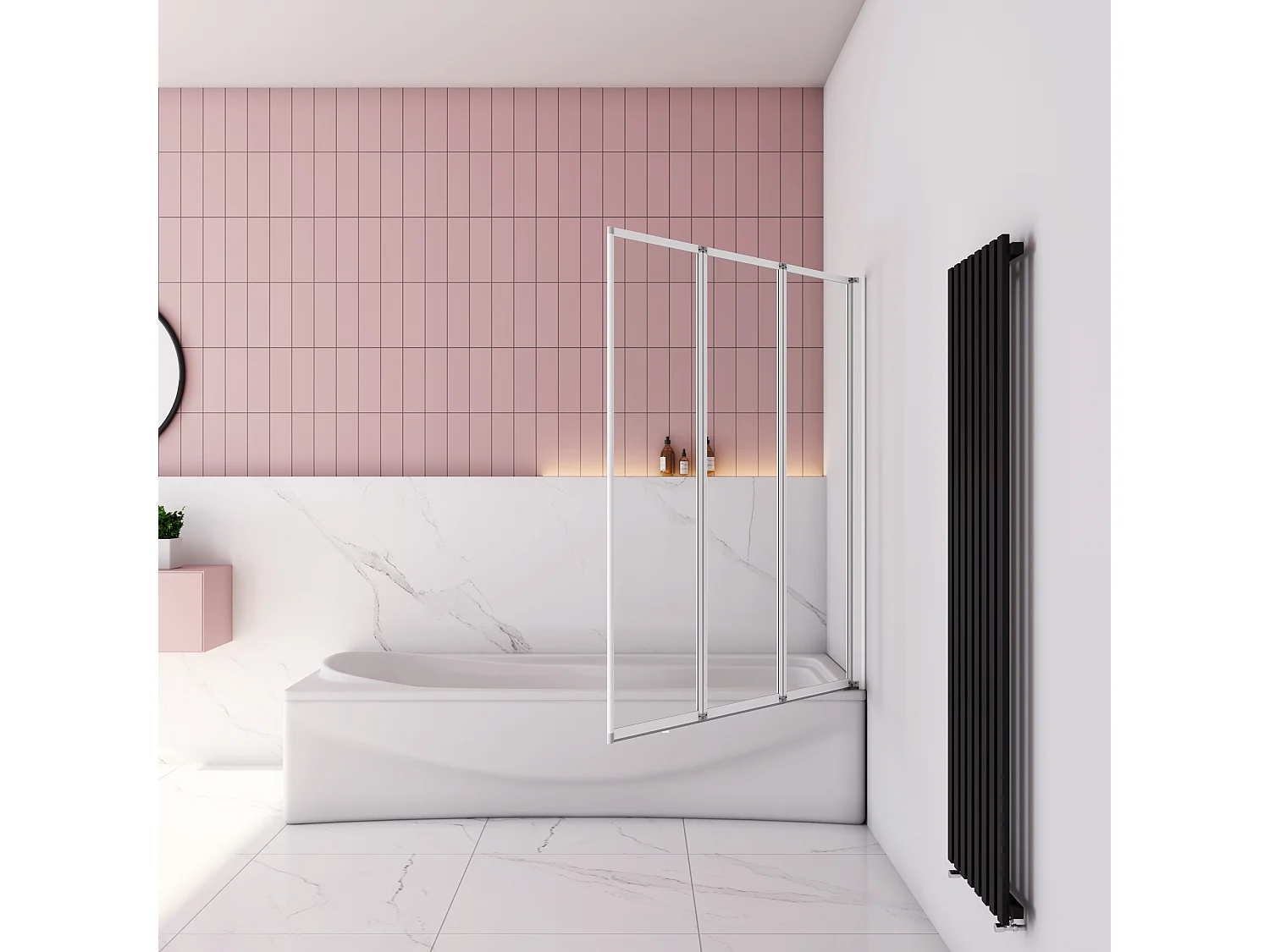 Badwand 3 panelen vouwbaar 120x140 cm,4mm helder ESG-veiligheidsglas,profiel van mat grijs