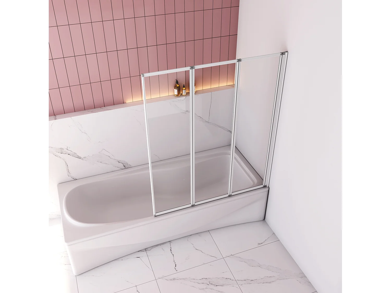 Badwand 3 panelen vouwbaar 120x140 cm,4mm helder ESG-veiligheidsglas,profiel van mat grijs