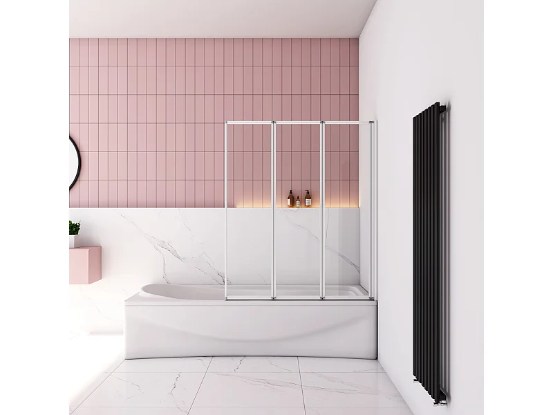 Badwand 3 panelen vouwbaar 120x140 cm,4mm helder ESG-veiligheidsglas,profiel van mat grijs