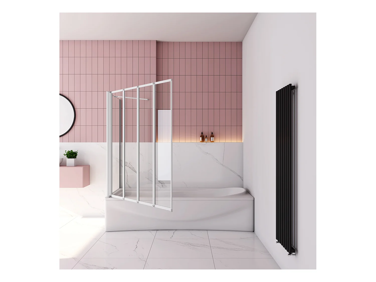 90x80x140cm Badwand 4 panelen vouwbaar met vast zijwand,4mm helder ESG-veiligheidsglas,profiel van mat grijs