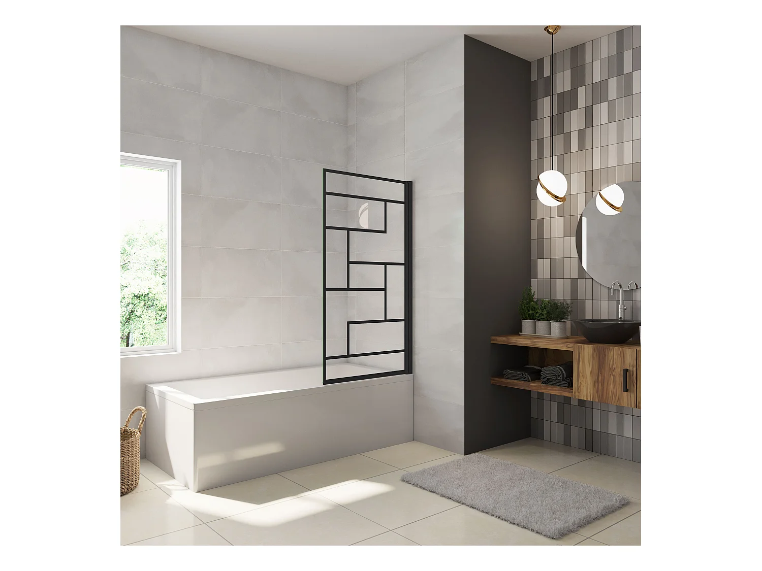 80x140cm Badscherm badwand draaibaar,6 mm nano helder veiligheidsglas - mat zwart profiel