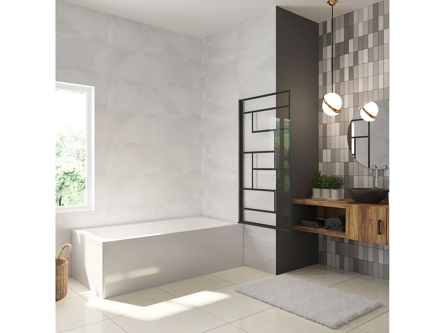 80x140cm Badscherm badwand draaibaar,6 mm nano helder veiligheidsglas - mat zwart profiel